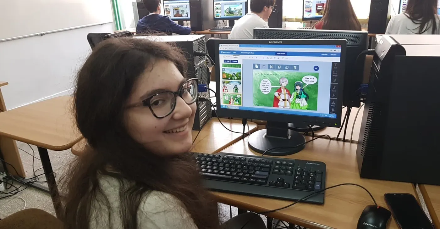 A student building her story in the studio